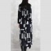 Elegant black print maxi coat oversize Turn-down Collar tie waist long coat vintage long sleeve pockets long coats