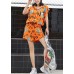 stylish orange prints cotton blended short sleeve jumpsuit hot pants