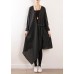 Organic black striped cotton Long Shirts v neck asymmetric Maxi Dresses