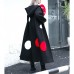 fine black dotted long coat plus size hooded maxi coat women side open baggy coats