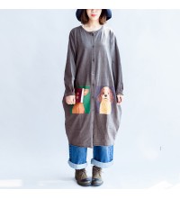 2021 gray cartoon print cotton cardigans plus size casual big coats