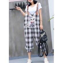 fashion women casual cotton plaid jumpsuit pants plus size cartoon print strap pants