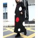 fine black dotted long coat plus size hooded maxi coat women side open baggy coats