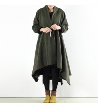 2021 winter woolen coats green cross asymmetrical cardigans long one button outwear dress